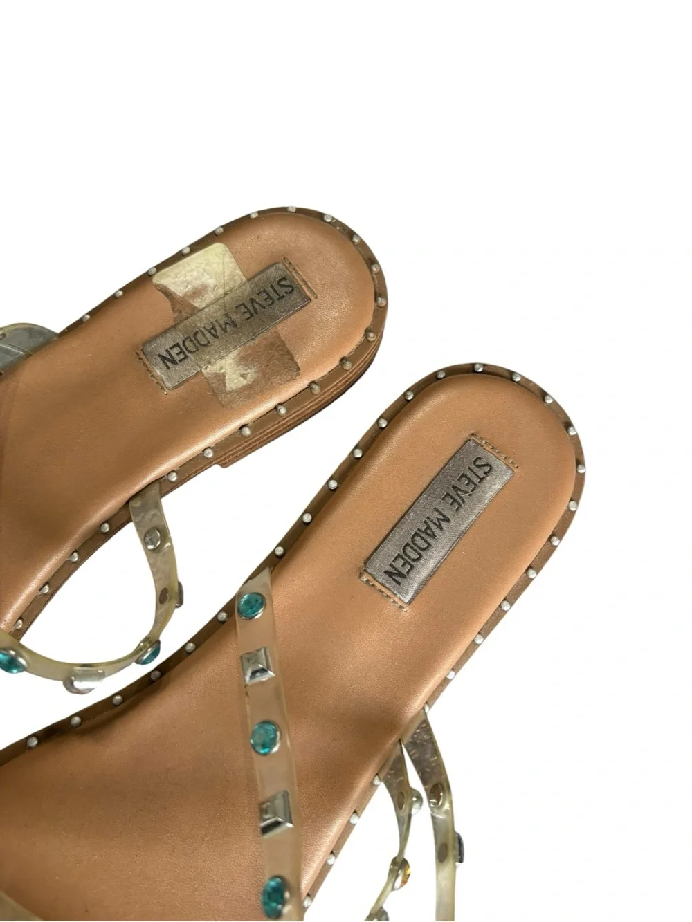 Steve Madden Clear Strap Sandals-Silver Studs & Color Rhinestones I Size:9.5